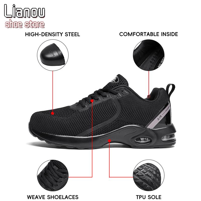 Steel - toed sports shoes with air cushion anti - piercing wear - resistant safety shoes outdoor anti - impact works sports shoes anti-toe injury Closed Trainer Footwear Sneaker Runner Running Comfort labor protection anti-puncture work