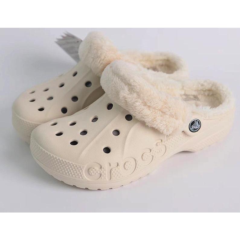 2024 new style warm cotton hole shoes, fashionable solid color unisex lining plush clogs plush warm fur shoes