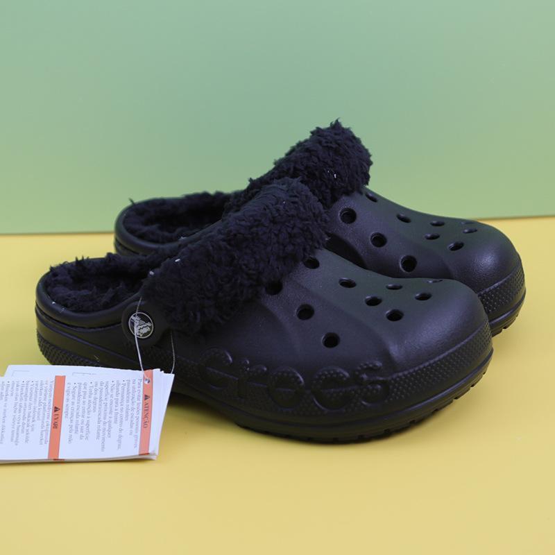 2024 new style warm cotton hole shoes, fashionable solid color unisex lining plush clogs plush warm fur shoes