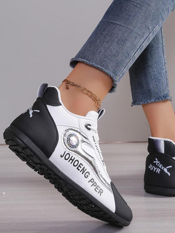 Women's Fashion Colorblock Letters Print Lace Up Front Sneakers, Casual Comfortable Breathable Sports Running Shoes, Female All-match Round Toe Shoes for Daily Wear