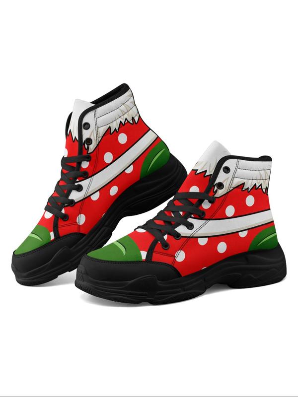 Women's Christmas Themed High Top Sneakers, Casual Comfortable Lightweight Sports Shoes for Daily Wear, Female All-match Round Toe Shoes for Daily Wear Canvas Sneakers Fall Shoes