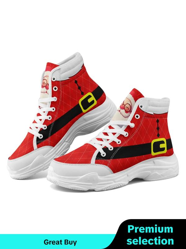 Women's Christmas Themed High Top Sneakers, Casual Comfortable Lightweight Sports Shoes for Daily Wear, Female All-match Round Toe Shoes for Daily Wear Canvas Sneakers Fall Shoes