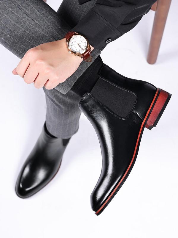 Men's Business Style Solid Color Chelsea Boots, Fashionable Pointed Toe Ankle Boots for Work Office, Male All-match Shoes for Daily Wear