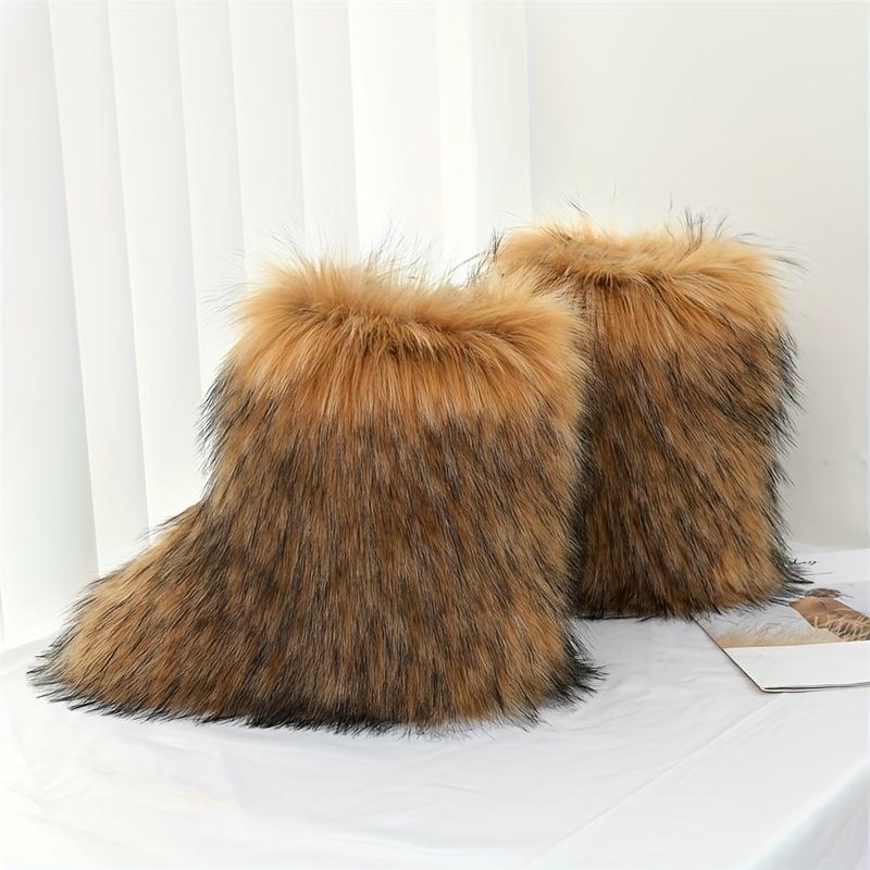 Women's Fluffy Faux Fur Boots, Cute High-top Plush Lined Winter Warm Boots, Y2k Comfort Fuzzy Snow Boots