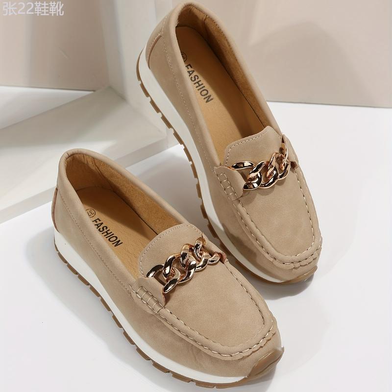 Women's Chain Decor Loafers, Casual Slip On Flat Shoes, Women's Comfortable Low Top Shoes Footwear Walking Shoes