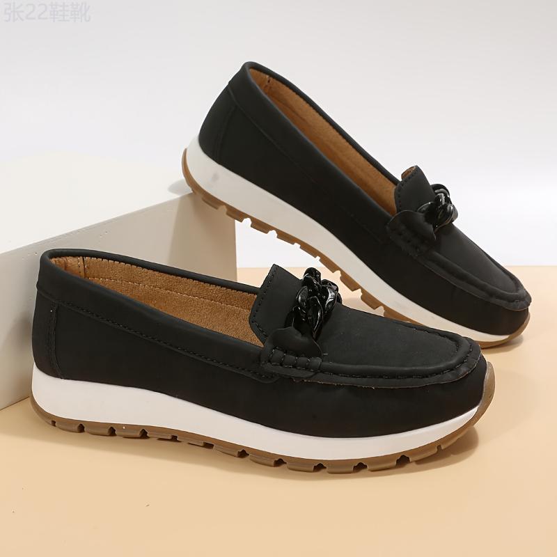 Women's Chain Decor Loafers, Casual Slip On Flat Shoes, Women's Comfortable Low Top Shoes Footwear Walking Shoes