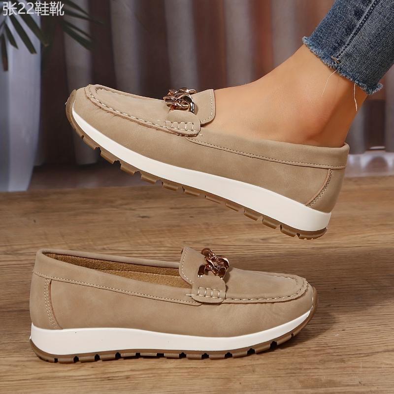 Women's Chain Decor Loafers, Casual Slip On Flat Shoes, Women's Comfortable Low Top Shoes Footwear Walking Shoes