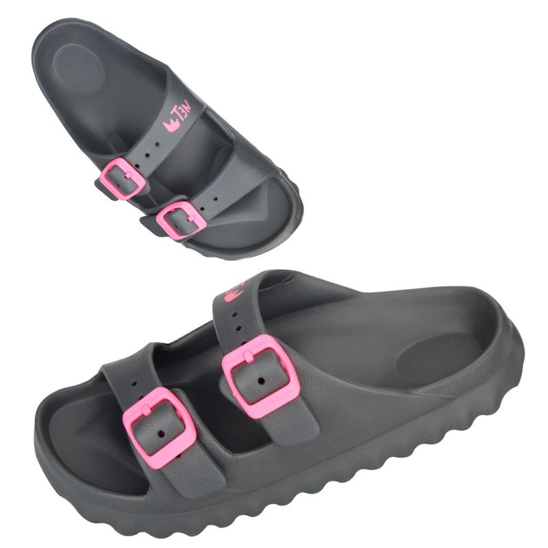  Women's double buckle EVA sandals, open-toe slippers for summer outdoor use.