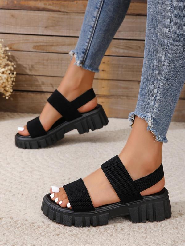 Women's Summer 2024 Simple Plain Texture Wedge Platform Sandals , Casual Comfort Outdoor Holiday Beach Footwear, Non-slip Flatform Walking Shoes for Women & Girl Back To School