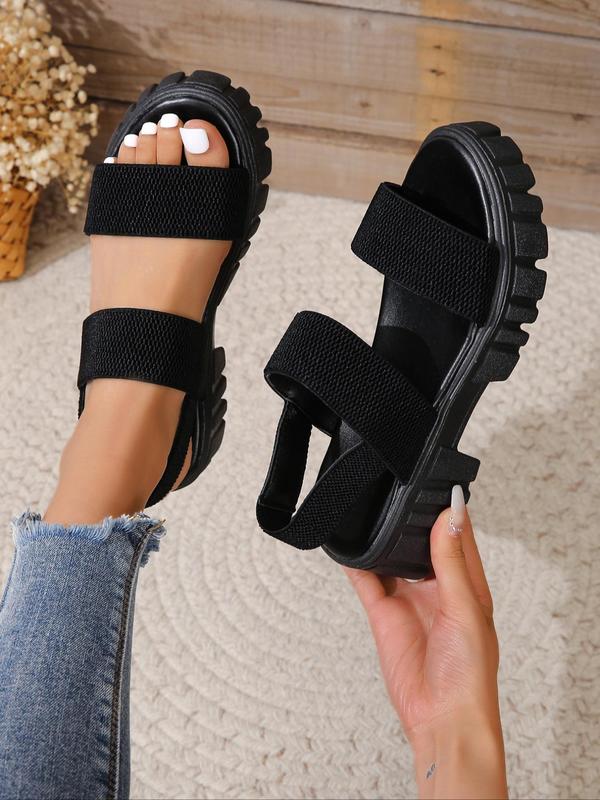 Women's Summer 2024 Simple Plain Texture Wedge Platform Sandals , Casual Comfort Outdoor Holiday Beach Footwear, Non-slip Flatform Walking Shoes for Women & Girl Back To School