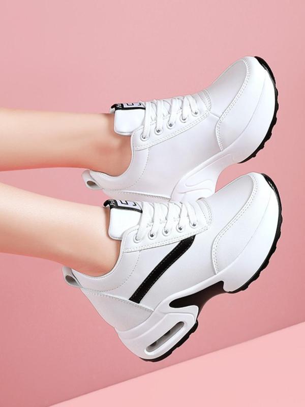 Women's Fashionable Letter Patch Lace up Front Sneakers, Casual Comfortable Breathable Low Top Shoes, Female All-match Round Toe Wedge Sneakers for Daily Life