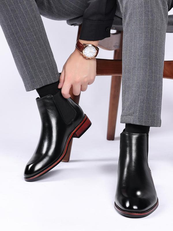 Men's Business Style Solid Color Chelsea Boots, Fashionable Pointed Toe Ankle Boots for Work Office, Male All-match Shoes for Daily Wear