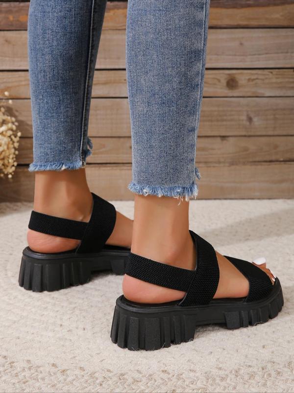 Women's Summer 2024 Simple Plain Texture Wedge Platform Sandals , Casual Comfort Outdoor Holiday Beach Footwear, Non-slip Flatform Walking Shoes for Women & Girl Back To School