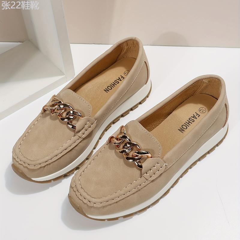 Women's Chain Decor Loafers, Casual Slip On Flat Shoes, Women's Comfortable Low Top Shoes Footwear Walking Shoes