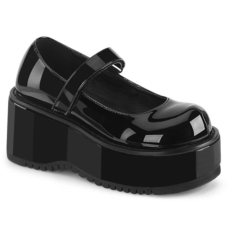 Demonia Dollie-01 Black Patent Platforms