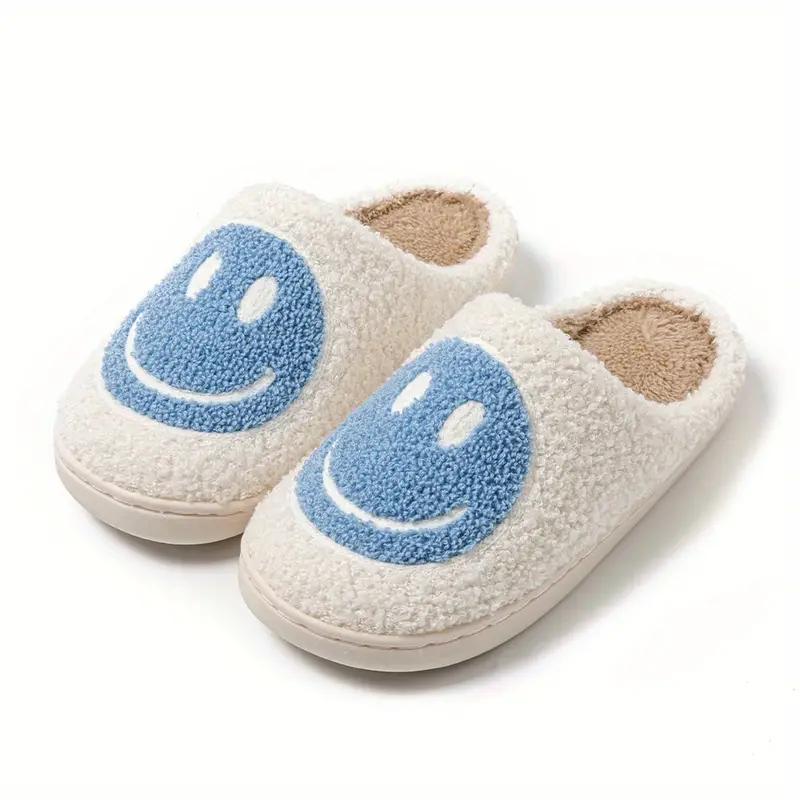 COMFORTABLE MEN'S AND WOMEN'S SMILEY FACE PATTERN SLIPPERS - Ultra soft, plush, non-slip, breathable, cozy, warm, indoor-outdoor shoes for daily casual wear - Cartoon pattern, round toe, TPR sole, fabric upper and insole, suitable for all seasons