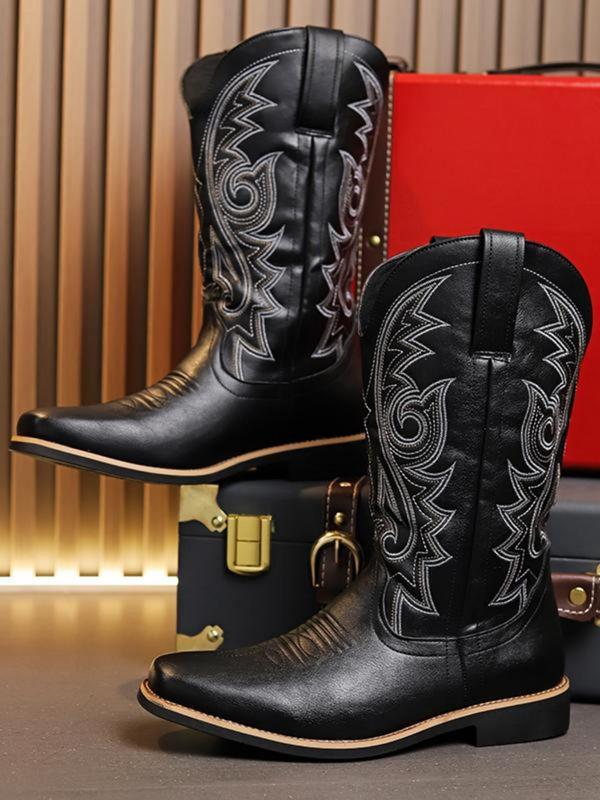 Men's Fashionable Embroidered Design Cowboy Boots, Casual Comfortable Western Boots for Daily Wear, Fashion Shoes for Party, Daily Clothing Decor