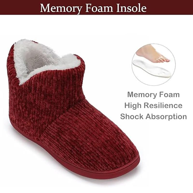 Women Indoor Warm Bootie Slippers Fluffy Plush Outdoor Winter Booty Slippers with Polar Fleece Lining