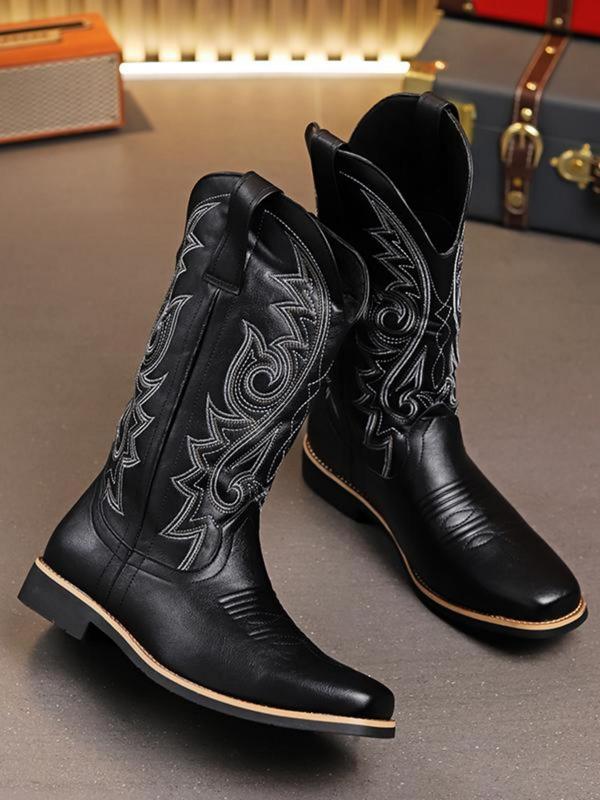 Men's Fashionable Embroidered Design Cowboy Boots, Casual Comfortable Western Boots for Daily Wear, Fashion Shoes for Party, Daily Clothing Decor