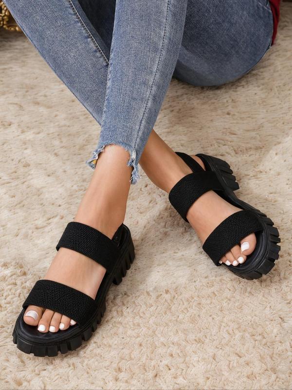 Women's Summer 2024 Simple Plain Texture Wedge Platform Sandals , Casual Comfort Outdoor Holiday Beach Footwear, Non-slip Flatform Walking Shoes for Women & Girl Back To School