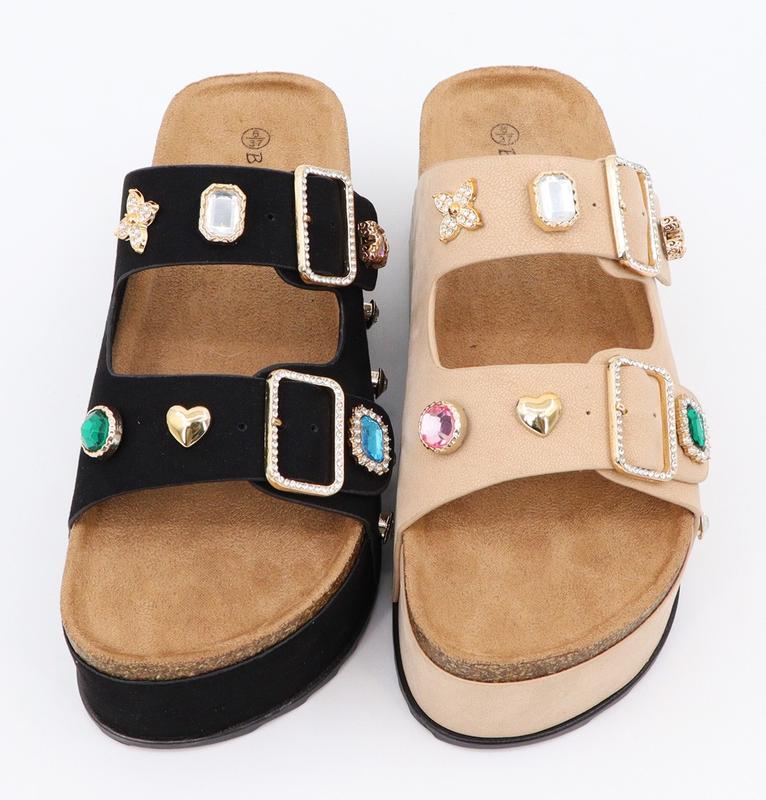 Bamboo Thick Bottom Cork Sole Double Buckle Platform Sandals Boho Shoe Footwear Summer Casual Women