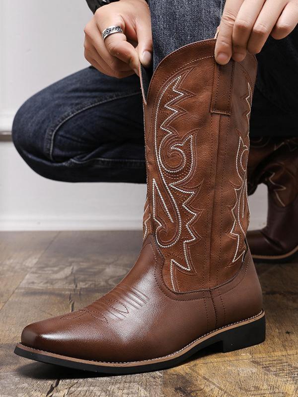 Men's Fashionable Embroidered Design Cowboy Boots, Casual Comfortable Western Boots for Daily Wear, Fashion Shoes for Party, Daily Clothing Decor