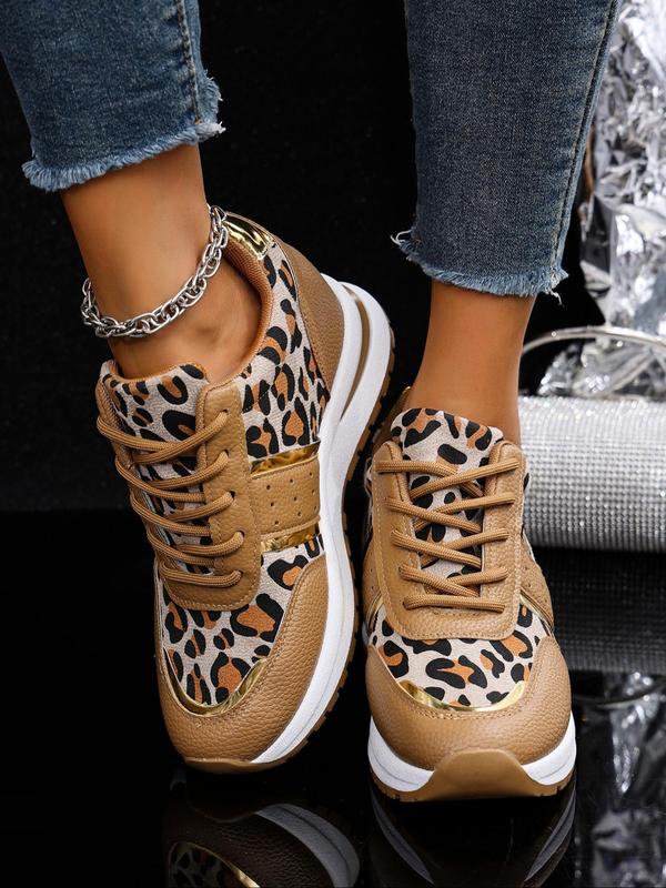 Women's Fashion Leopard Print Lace Up Platform Sneakers, Casual Comfortable Round Toe Sports Shoes for Daily Wear, Female All-match Shoes for Fall & Winter