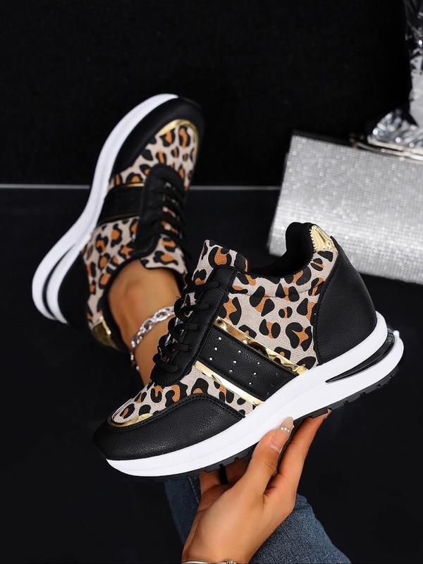 Women's Fashion Leopard Print Lace Up Platform Sneakers, Casual Comfortable Round Toe Sports Shoes for Daily Wear, Female All-match Shoes for Fall & Winter