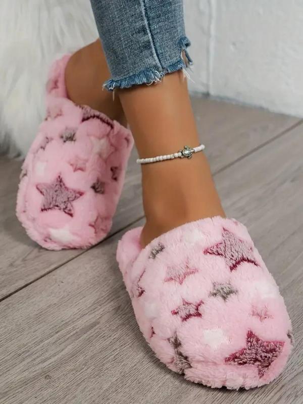 Women's Star Pattern Plush Slippers, Casual Soft Comfortable Home Slippers, Warm Slippers for Indoor & Outdoor Use for Fall & Winter