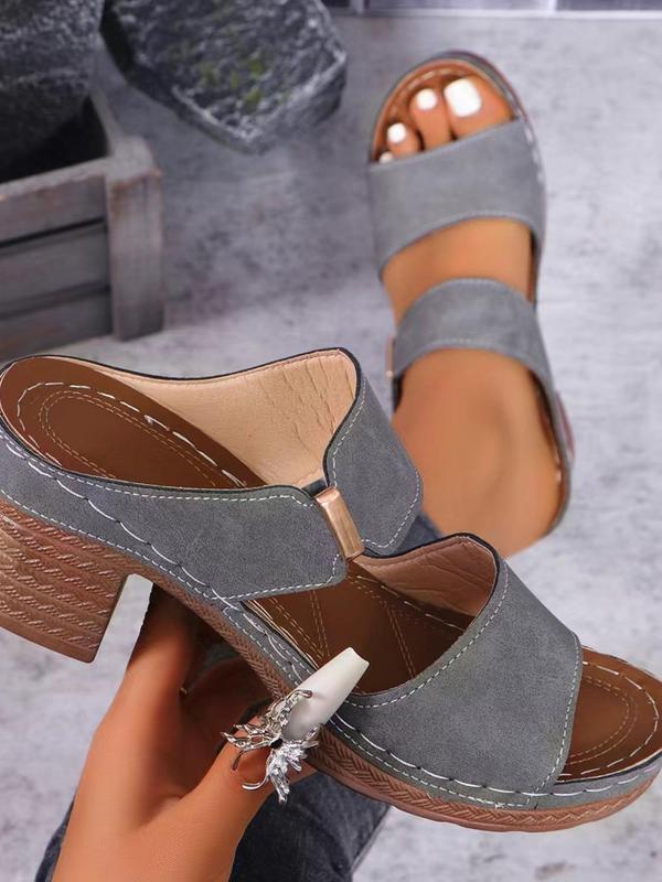 Women's Fashionable Plain Color Slip on Wedge Sandals, Casual Versatile Thick Sole Sandals for Summer, Lightweight Breathable Comfortable Shoes for Daily Wear