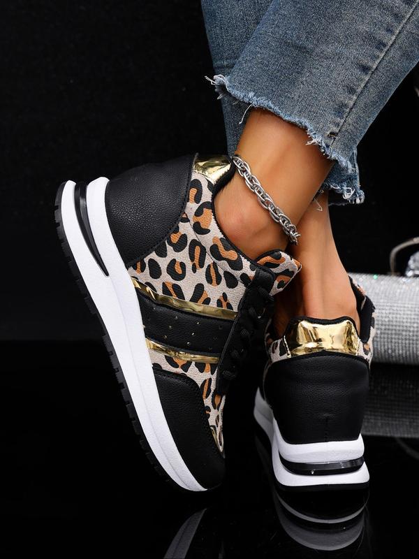 Women's Fashion Leopard Print Lace Up Platform Sneakers, Casual Comfortable Round Toe Sports Shoes for Daily Wear, Female All-match Shoes for Fall & Winter