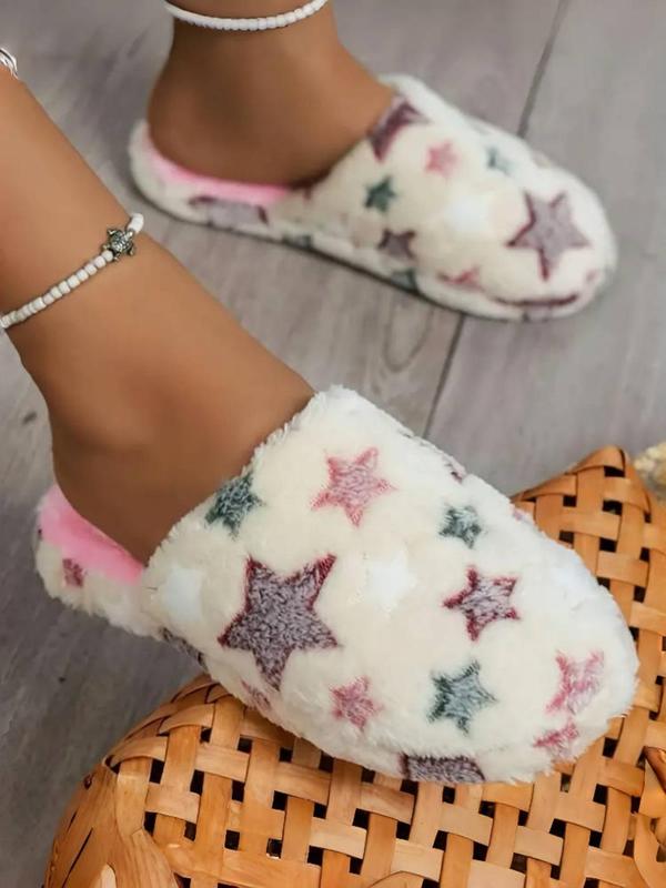 Women's Star Pattern Plush Slippers, Casual Soft Comfortable Home Slippers, Warm Slippers for Indoor & Outdoor Use for Fall & Winter