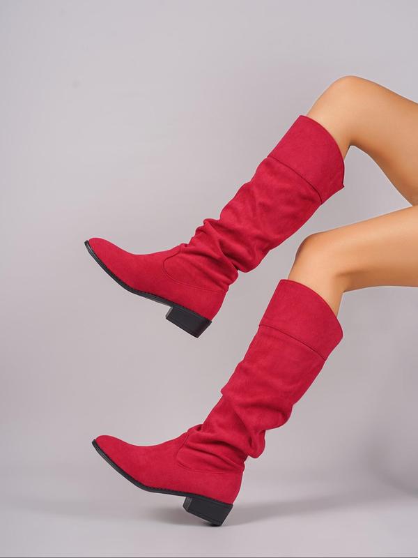 Women's Solid Ruched Design Knee High Boots, Fashionable Ruched Boots for Fall & Winter, Women's Boots for Daily Wear