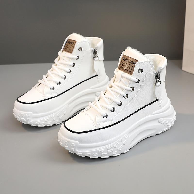 New high-top women's shoes 2023 winter style velvet warm cotton shoes casual board shoes