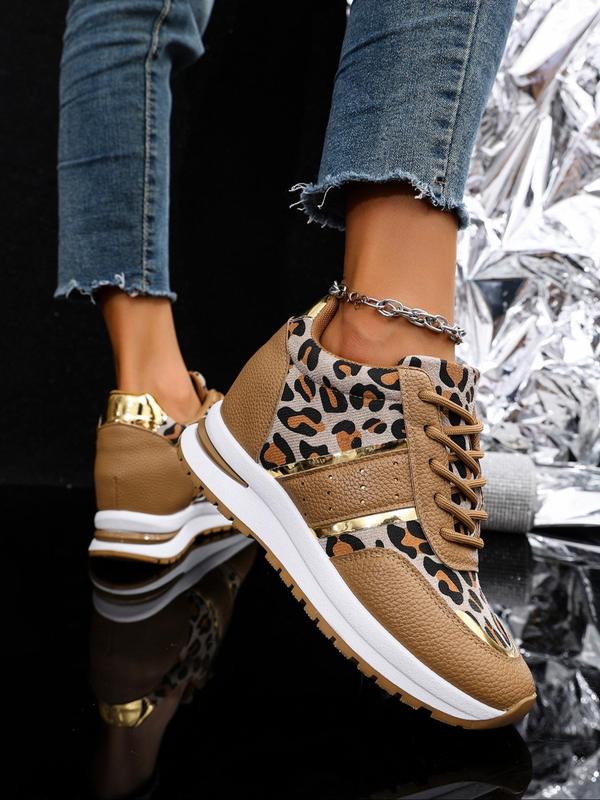 Women's Fashion Leopard Print Lace Up Platform Sneakers, Casual Comfortable Round Toe Sports Shoes for Daily Wear, Female All-match Shoes for Fall & Winter