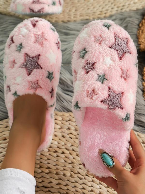 Women's Star Pattern Plush Slippers, Casual Soft Comfortable Home Slippers, Warm Slippers for Indoor & Outdoor Use for Fall & Winter