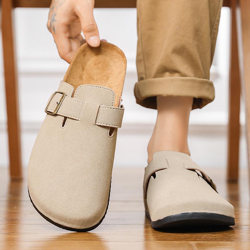 2025 women men round toe footbed fashion suede shoes slide outdoor slippers with strap adjustable flat buckle clogs retro fashion walking shoes slippers 