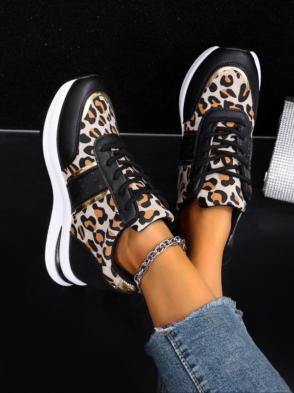 Women's Fashion Leopard Print Lace Up Platform Sneakers, Casual Comfortable Round Toe Sports Shoes for Daily Wear, Female All-match Shoes for Fall & Winter