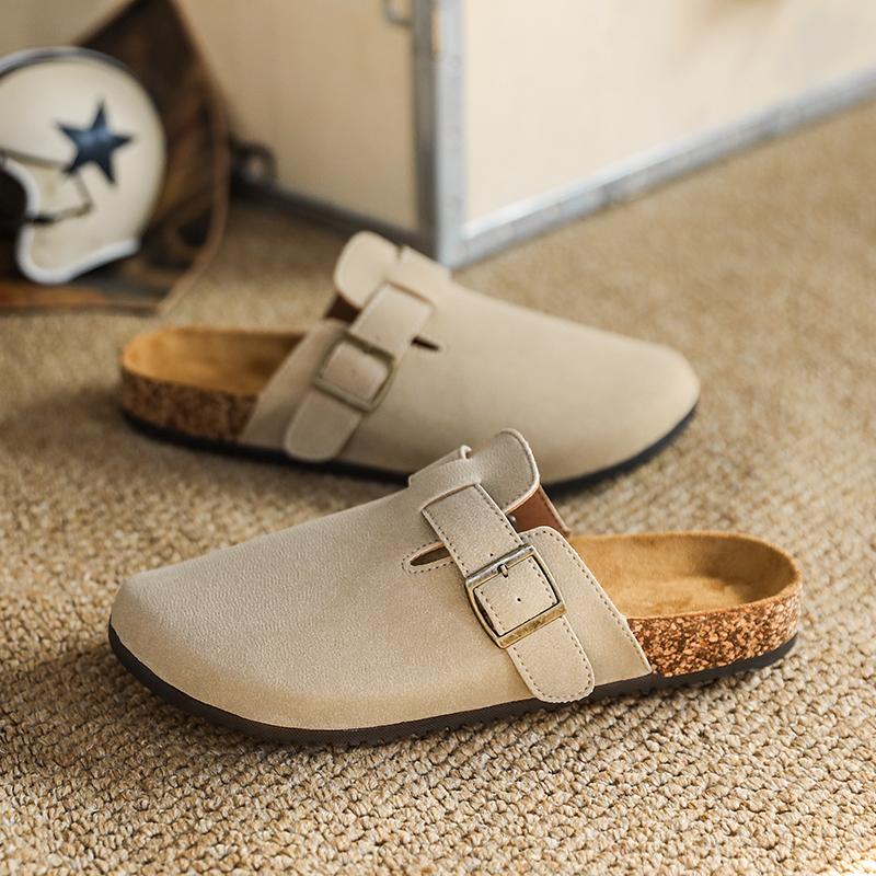 2025 women men round toe footbed fashion suede shoes slide outdoor slippers with strap adjustable flat buckle clogs retro fashion walking shoes slippers 