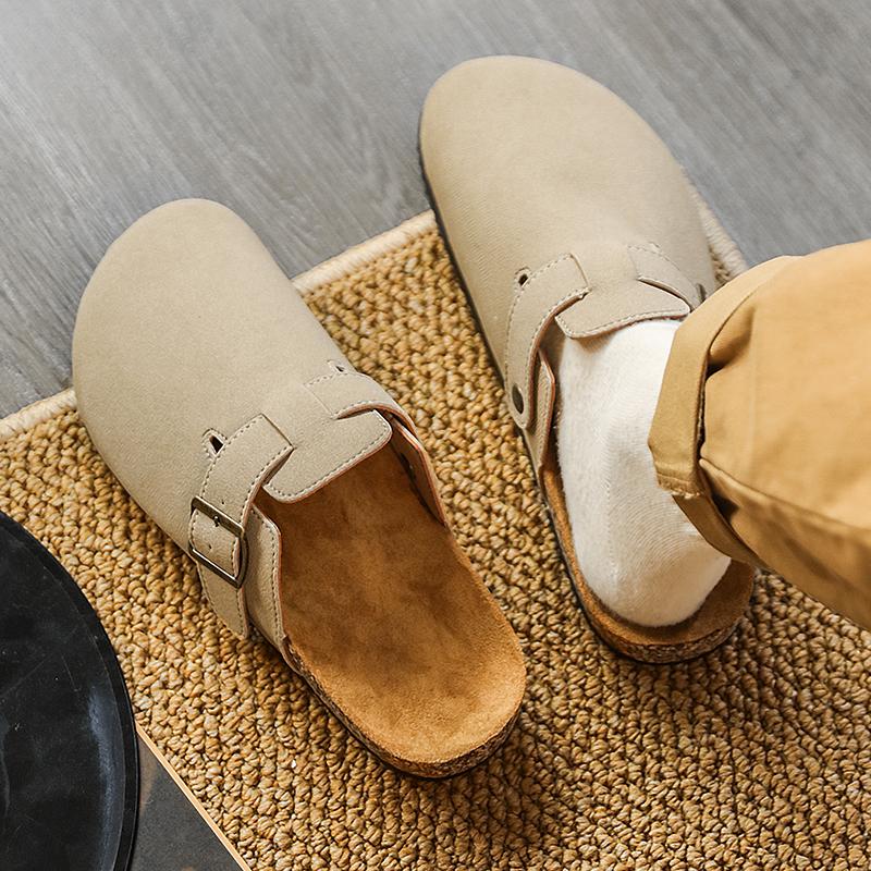 2025 women men round toe footbed fashion suede shoes slide outdoor slippers with strap adjustable flat buckle clogs retro fashion walking shoes slippers 