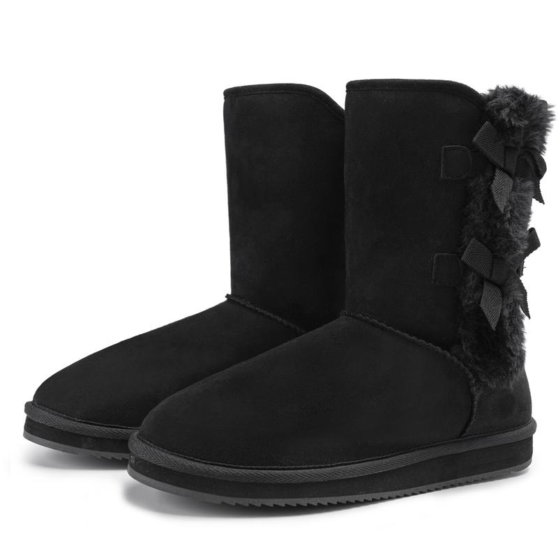 Snow Boots for Womens Black Brown  Winter Snow Boots With Side Bows Girl Walking Shoes