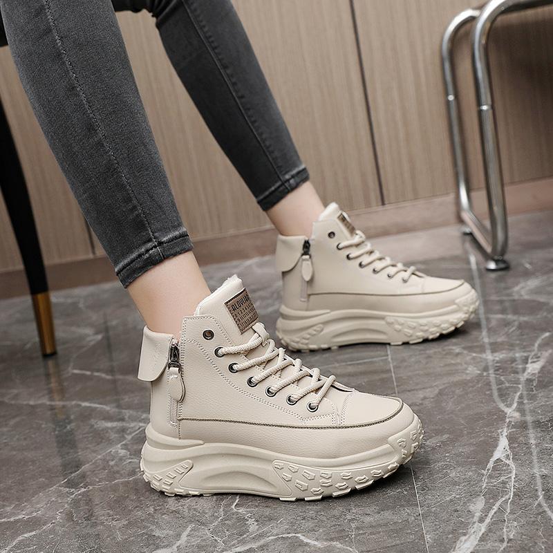 New high-top women's shoes 2023 winter style velvet warm cotton shoes casual board shoes