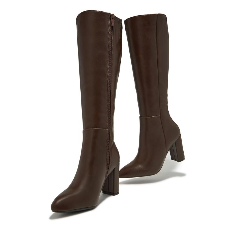 Fine Time Block Heel Knee High Boots - Brown