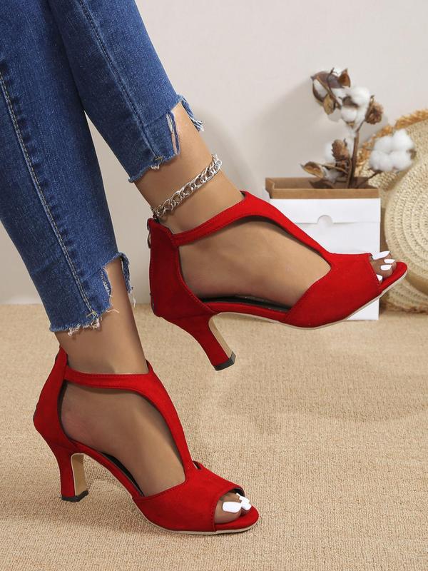 Women's Fashionable Peep Toe High Heel Sandals, Elegant Zipper Design Sandals for Summer, Lightweight Breathable Comfortable Shoes for Daily Wear