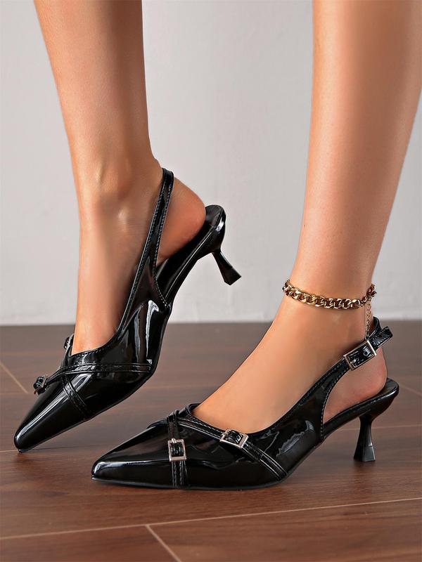 Women's Elegant Criss Cross Strap Kitten Heel Sandals, Fashionable Pointed Toe Slingback Sandals for Party, Daily Clothing Decor for Women & Girls