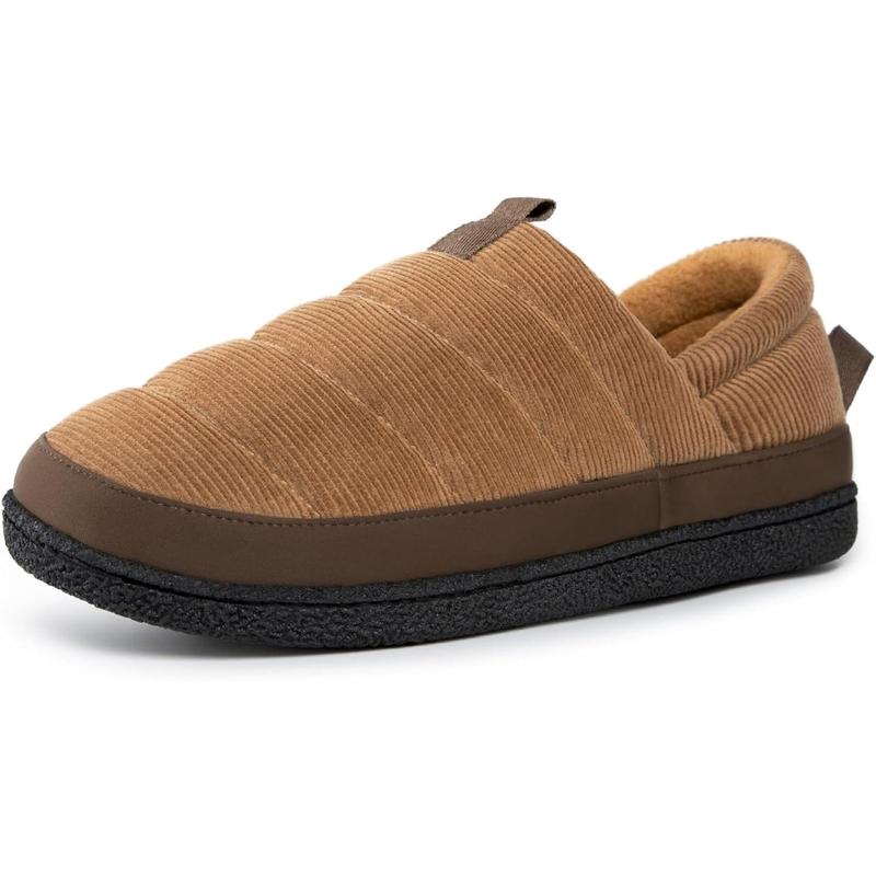 Men's quilted slippers soft comfy corduroy closed-back indoor outdoor memory foam house shoes