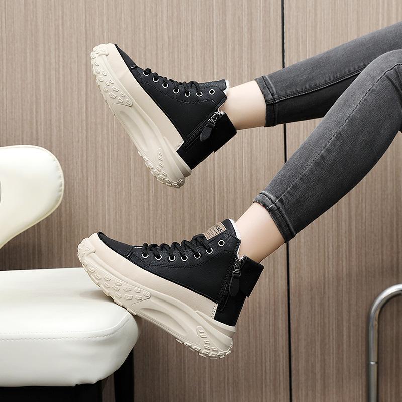 New high-top women's shoes 2023 winter style velvet warm cotton shoes casual board shoes