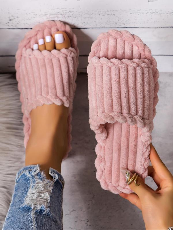 Women's Solid Color Fluffy Plush Slippers, Casual Soft Comfortable Home Slippers, Warm Slippers for Indoor & Outdoor Use for Fall & Winter