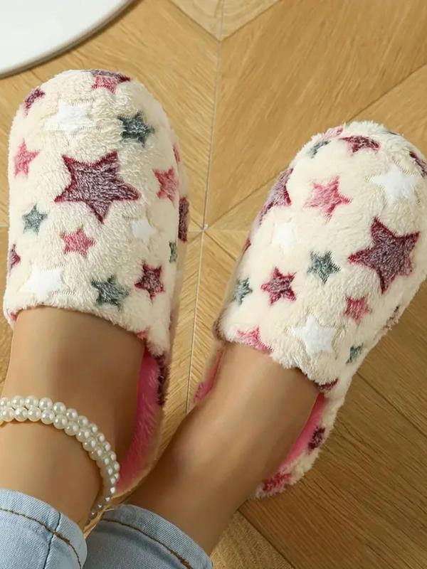 Women's Star Pattern Plush Slippers, Casual Soft Comfortable Home Slippers, Warm Slippers for Indoor & Outdoor Use for Fall & Winter