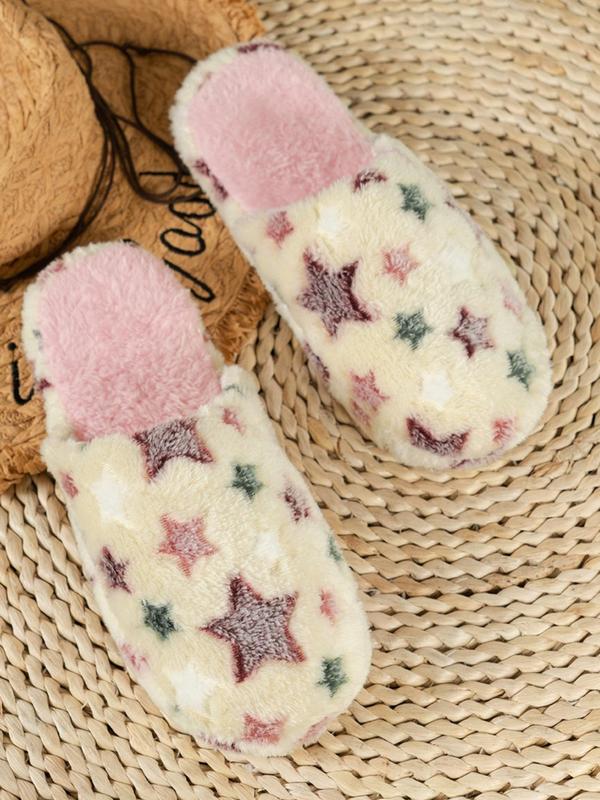 Women's Star Pattern Plush Slippers, Casual Soft Comfortable Home Slippers, Warm Slippers for Indoor & Outdoor Use for Fall & Winter